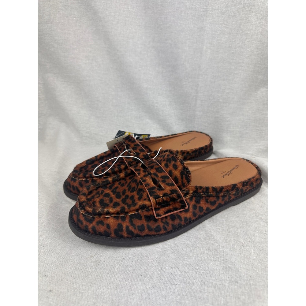 Universal Thread Womens Leopard Print Mule Loafers Faux Calf Hair Slip On Shoes